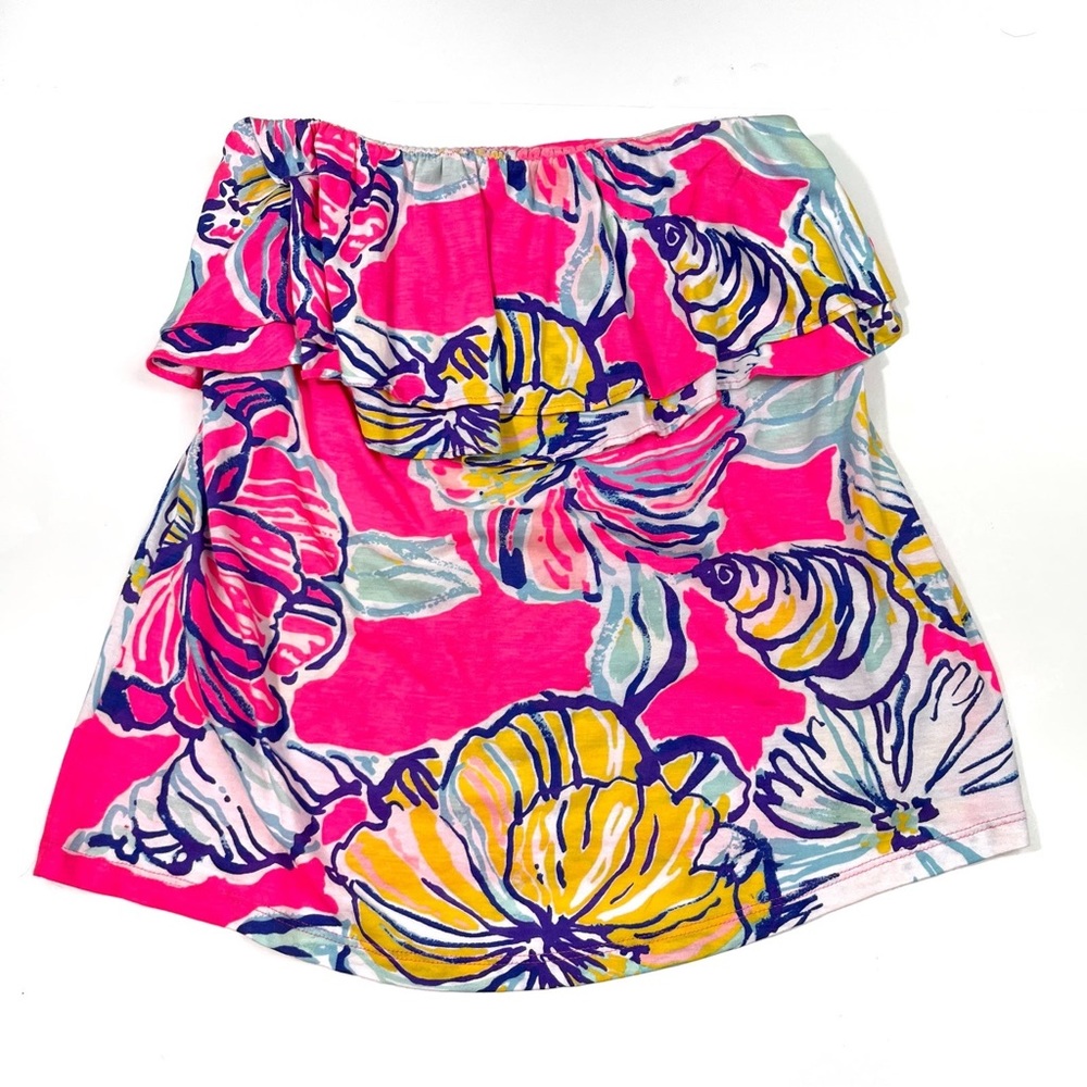 Lilly Pulitzer Hot Pink Floral Rilo Ruffle Tube Top Sept By The Tides